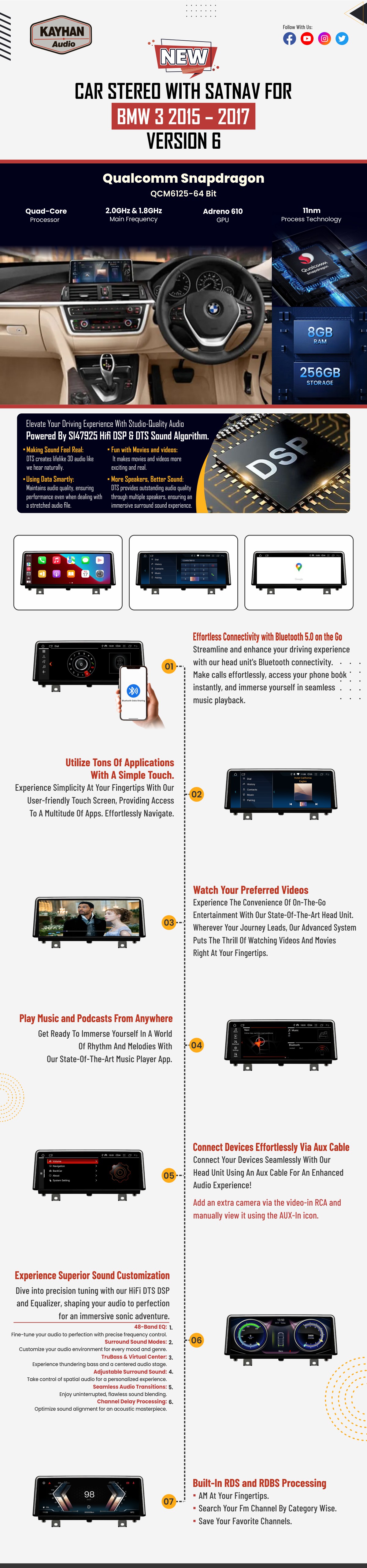 Car Stereo with SatNav for BMW 3 2015 – 2017 | Version 6 | 10.25 inch